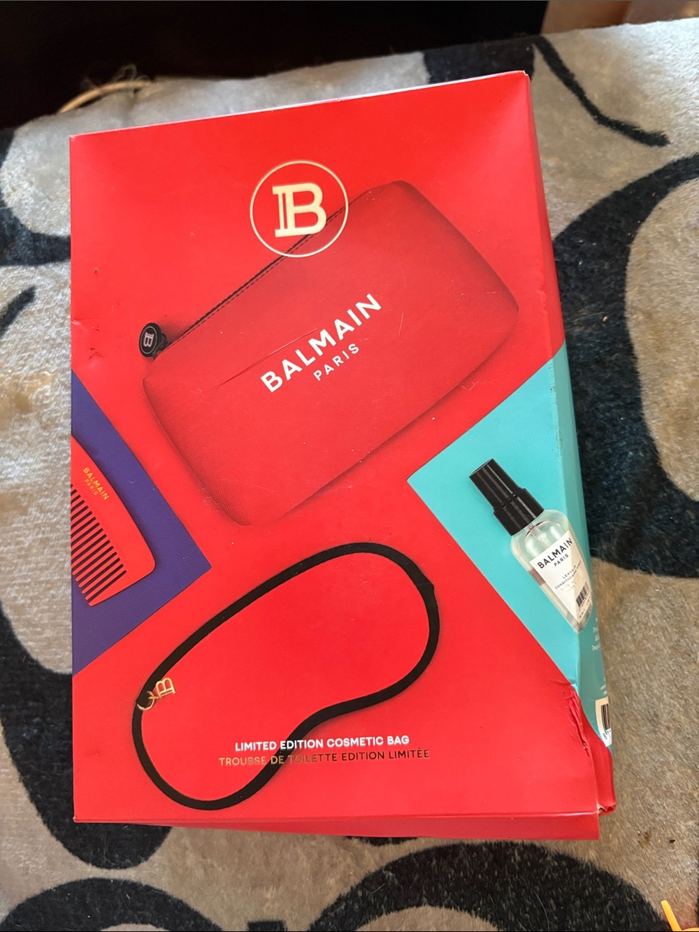 Balmain Red and Black Cosmetic Pouch